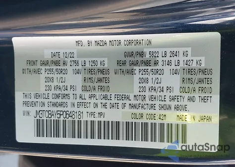 2023 Mazda Cx-9 Touring Plus z USA, uszkodzony, nr VIN JM3TCBAY5P0648181